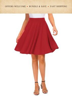 Women's Stretchy Flared Midi Skater Skirt A-Line Pleated Casual